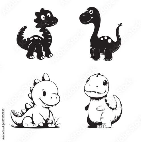 set of cute dinosaur silhouette vector illustration 