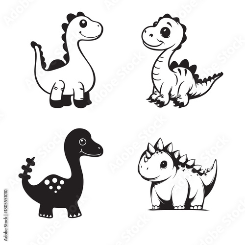 set of cute dinosaur silhouette vector illustration 