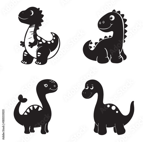 set of cute dinosaur silhouette vector illustration 