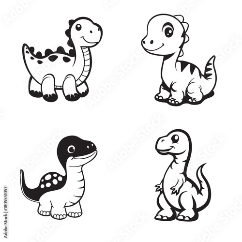 set of cute dinosaur silhouette vector illustration 