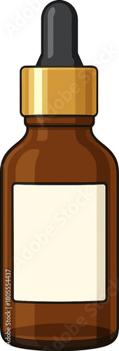 Brown Glass Dropper Bottle – Cosmetic Serum, Essential Oil, Medicine Container Vector Illustration