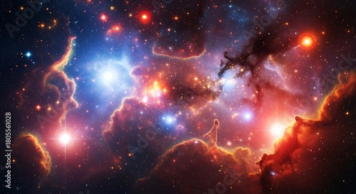 Celestial tapestry: A vibrant cosmic landscape of stars, nebulae and distant galaxies painted with interstellar fire