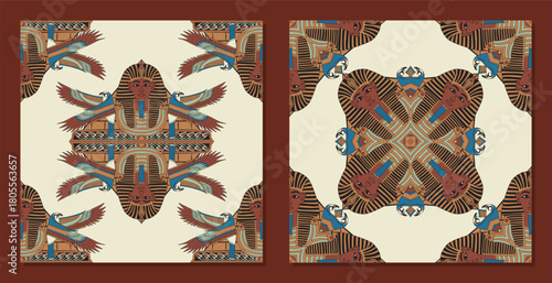 Vintage hieroglyphic ancient Egyptian patterns for tiles and carpets or rugs