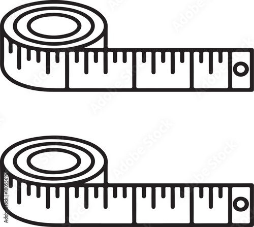 Two black outline measuring tape icons on white background tape measure ruler
