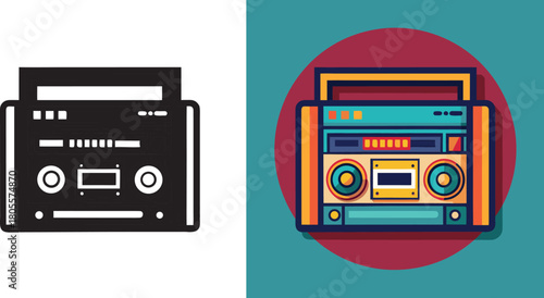 Retro boombox blasting vibrant tunes, a nostalgic icon of music and fun, perfect for retro-themed projects and vintage vibes