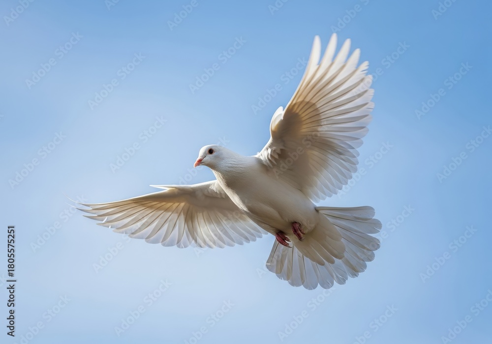Obraz premium Brilliant white bird soars gracefully across a bright blue expanse