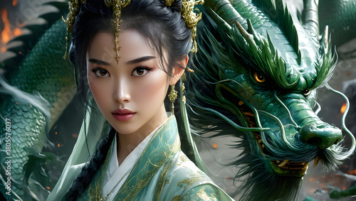 Chinese Female Warrior with Dragon