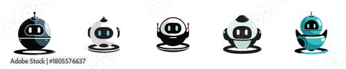 Robot Vector Set Flat Design Futuristic Cute Round Robots Collection