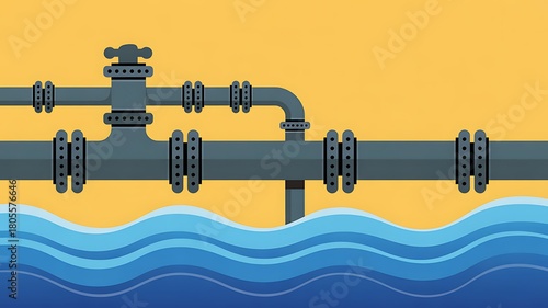 Pipeline pipe vector gas banner pipe industrial water illustration background oil yellow plumbing flat infographic isolated industry valve icon design construction system sewerage pipeline drain.