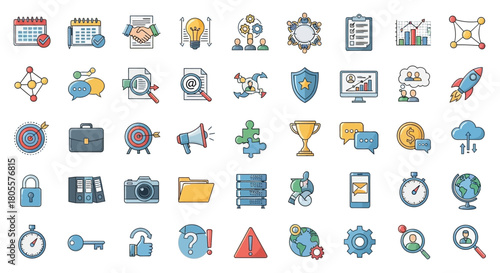 Collection of Business and Technology Icons for Digital Projects. Vector Illustrations. EPS Editable