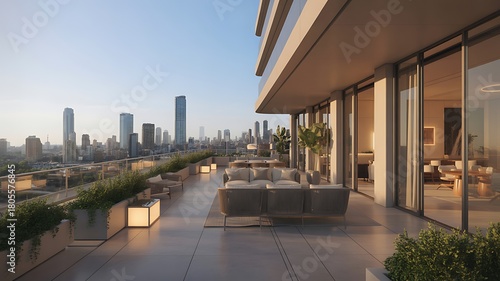 Residential building terrace advertisement premium rendering.