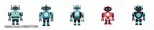 Robot Vector Modern Flat Design Cute Humanoid Futuristic Robot Characters Set