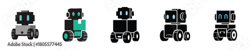 Robot Vector Minimalist Wheeled Design Futuristic Mobile Service Bot Collection
