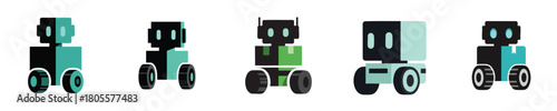 Robot Vector Minimalist Mobile Wheeled Delivery Modern Utility Bot Set
