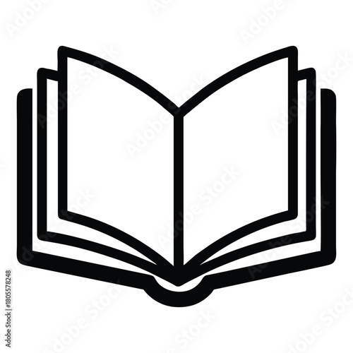 Open book icon for education, learning, and literacy projects in black and white