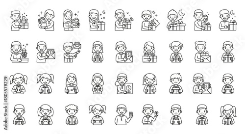 Collection of Diverse HandDrawn People Icons Representing Various Activities and Emotions. Vector Illustrations. EPS Editable