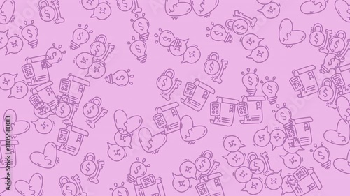 Abstract background animation with money hearts ideas and coffee cups creating a dynamic design for various applications