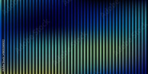 Glass ripple texture with dark gradient background and vivid orange, blue, and lilac light streaks. Futuristic distortion, moody abstract glow, reeded vertical blur. Vector illustration