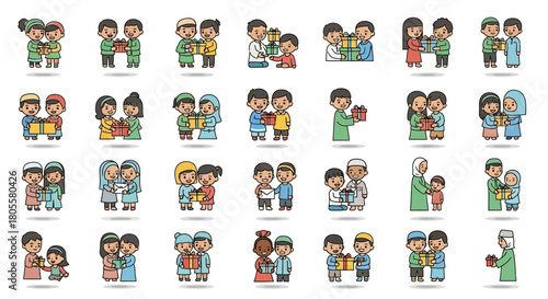 Collection of Diverse Muslim Family and Community Scenes. Vector Illustrations. EPS Editable