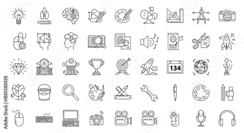Collection of Diverse Icons Representing Ideas Business Science and Technology. Vector Illustrations. EPS Editable