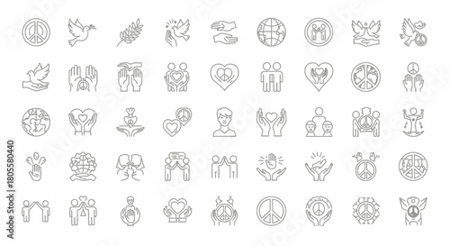 Collection of Diverse Icons Representing Human Connection and Support. Vector Illustrations. EPS Editable