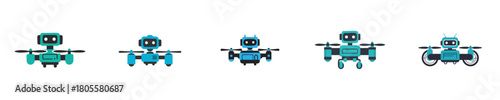 Robot Drone Vector Futuristic Hovering Bot Flat Design Collection
