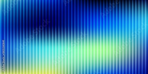 Glass ripple texture with dark gradient background and vivid orange, blue, and lilac light streaks. Futuristic distortion, moody abstract glow, reeded vertical blur. Vector illustration