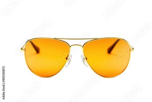 Stylish golden aviator sunglasses with orange lenses. displayed against a clean white background. ideal for fashion advertisements or product listings in online stores