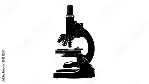 Vector illustration of classic compound microscope, symbolizing scientific research, discovery, and biology, isolated on white on transparent background