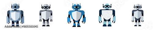Collection of Futuristic Shielded Robot Characters with Modern Armor Design Vector