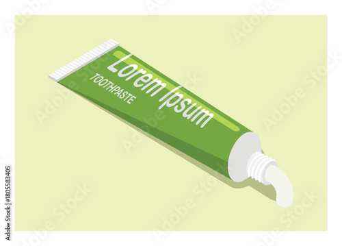 Tooth paste tube. Simple flat illustration in isometric view.
