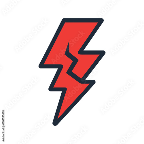 Bold Red Lightning Bolt Icon Symbolizing Power and Energy with Sharp Design and Modern Aesthetic on White Background