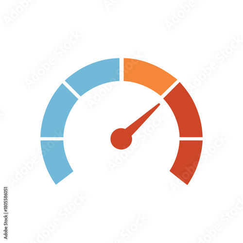 Gauge Meter Speedometer Icon Illustration with Performance Level Indication on White Background Design
