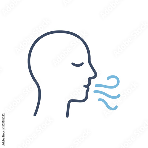 Minimalist Illustration of Head Breathing or Exhaling with Air Waves for Healthcare or Wellness Concepts and Pulmonary Function Tests