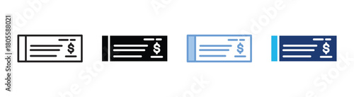Bank check icon set multiple style collection