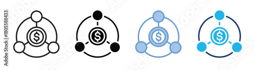 Financial network icon set multiple style collection