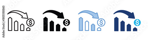 Financial crisis icon set multiple style collection