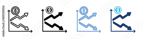 Stock market icon set multiple style collection