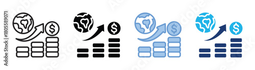 Economic growth icon set multiple style collection