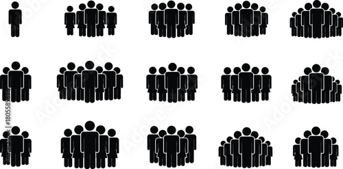 Black silhouette figures in various group sizes and arrangements