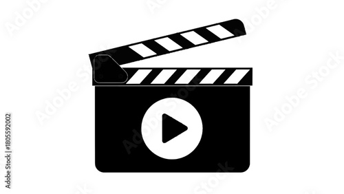 Vector illustration of movie clapperboard with play button icon representing film production or video content isolated on transparent background