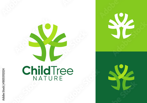 abstract tree with people logo design. care for the environment symbol icon concept	
