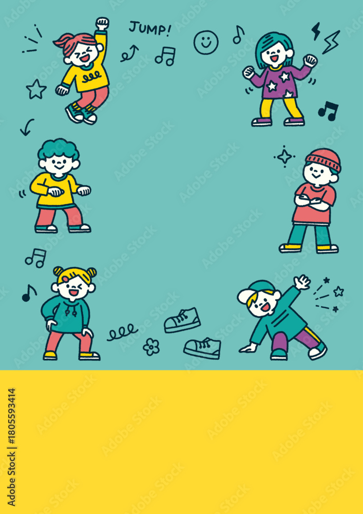 Fototapeta premium 子供 ダンス 手描き 背景イラスト テキストスペース チラシ用