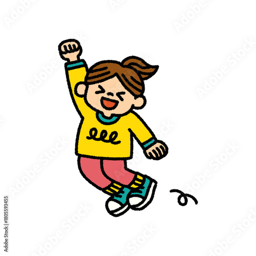 子供 ダンス ジャンプ ポーズ 笑顔 手描き イラスト