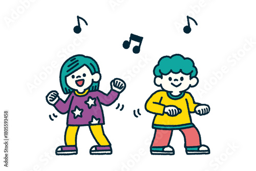 子供 ダンス リズム ポーズ 手描き イラスト セット