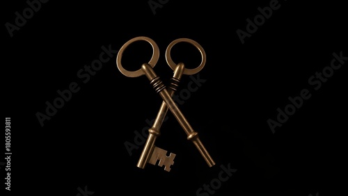 soliloquy. Two antique skeleton keys crossed on a dark textured background with dramatic shadows. lifestyle magazines.
