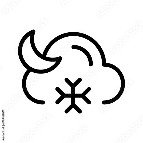 Snowy Night Cloud Icon Collection, Elegant Winter Weather Icons for UI, Forecast, and Climate Apps