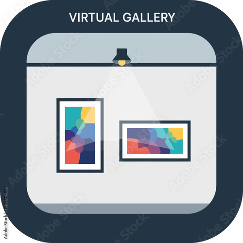 Virtual gallery displaying abstract art on a wall.