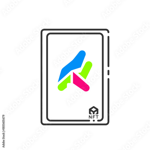 Digital card with colorful abstract design and nft symbol.