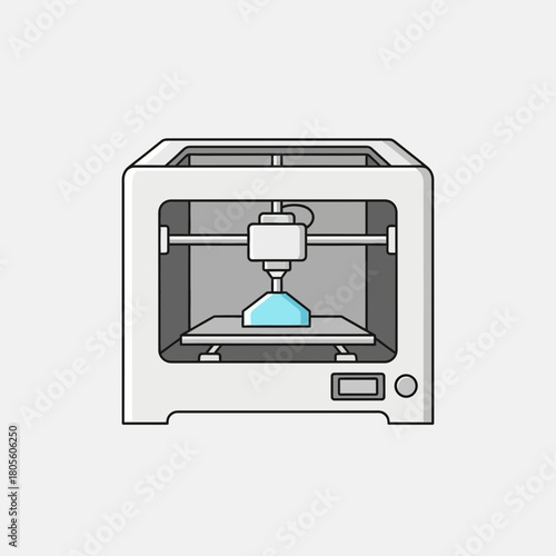 White 3d printer creating a blue object on a platform.